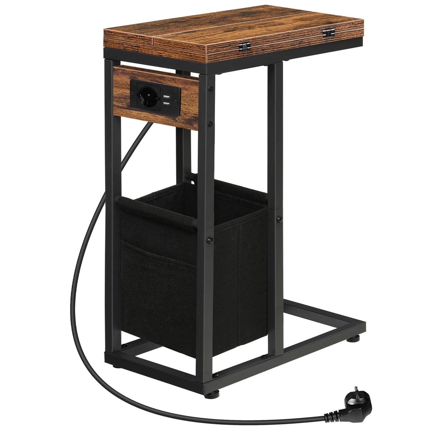 Side Table with Charging Station C Shape Folding Coffee Table