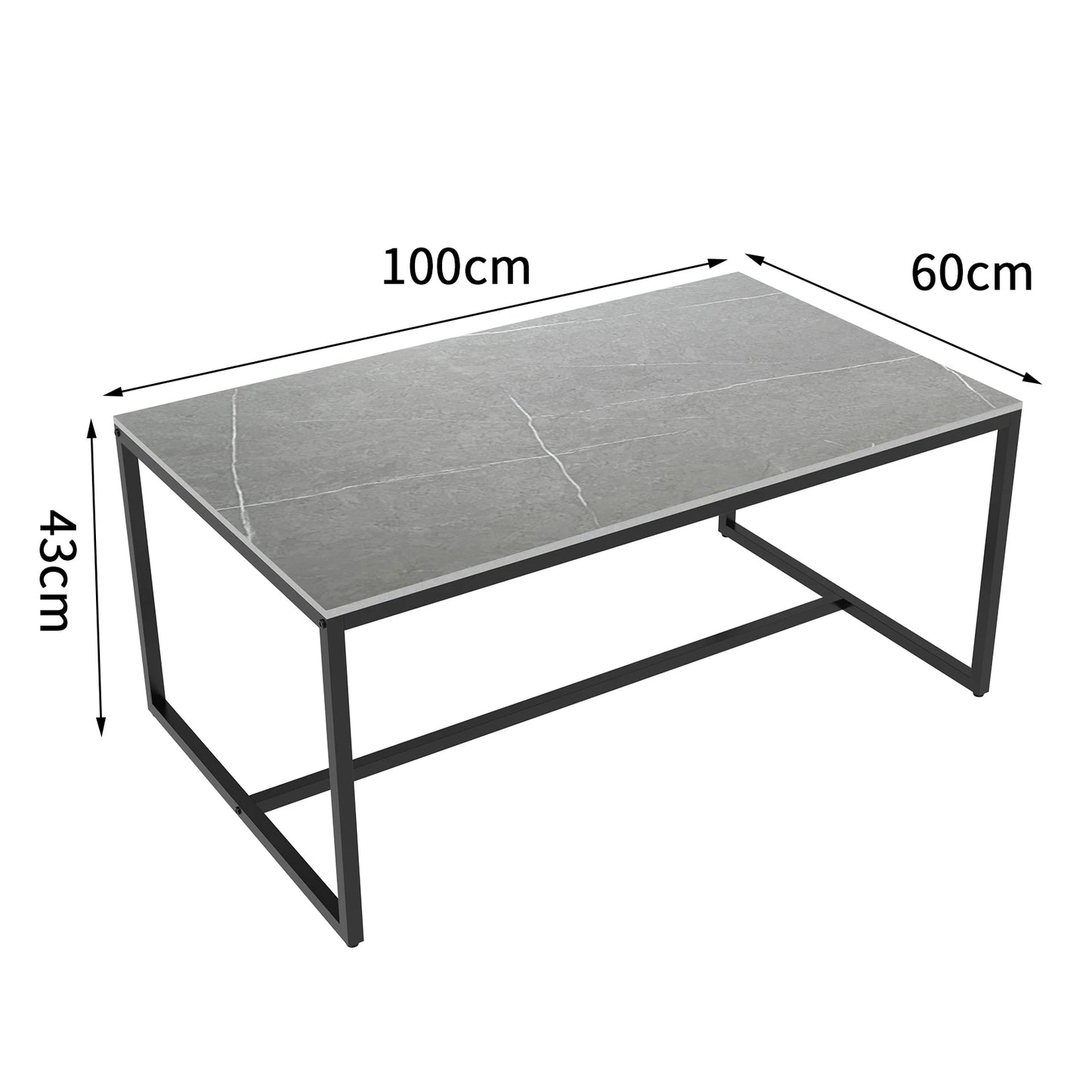 Modern Marble and Metal Frame Open Rectangle Coffee Accent Table.