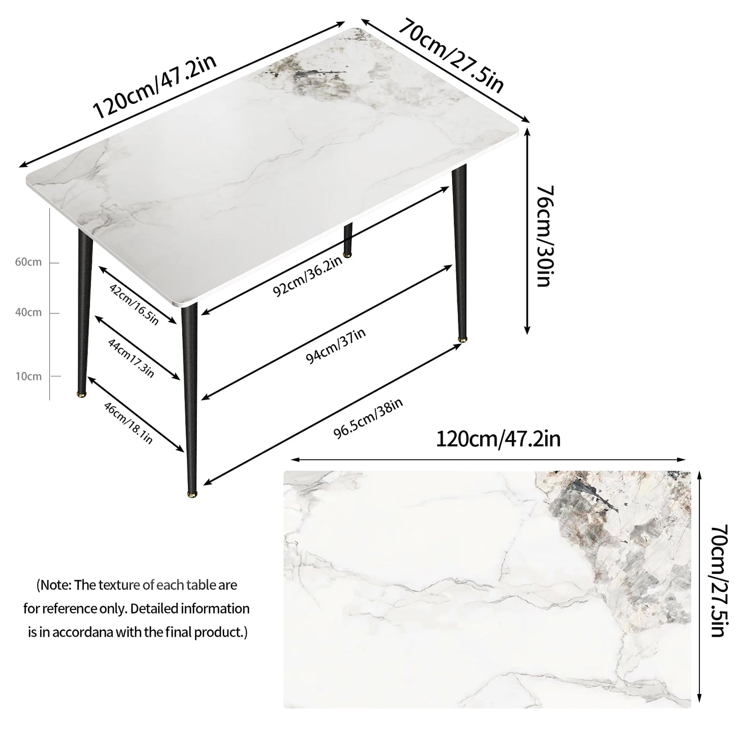 High Gloss 4-6 Seat Rectangular Marble Dining Table for Kitchen