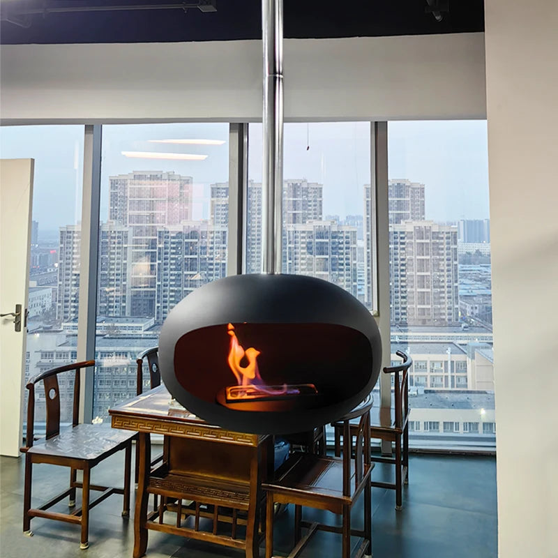 Roof mounted bio ethanol suspended fireplace.