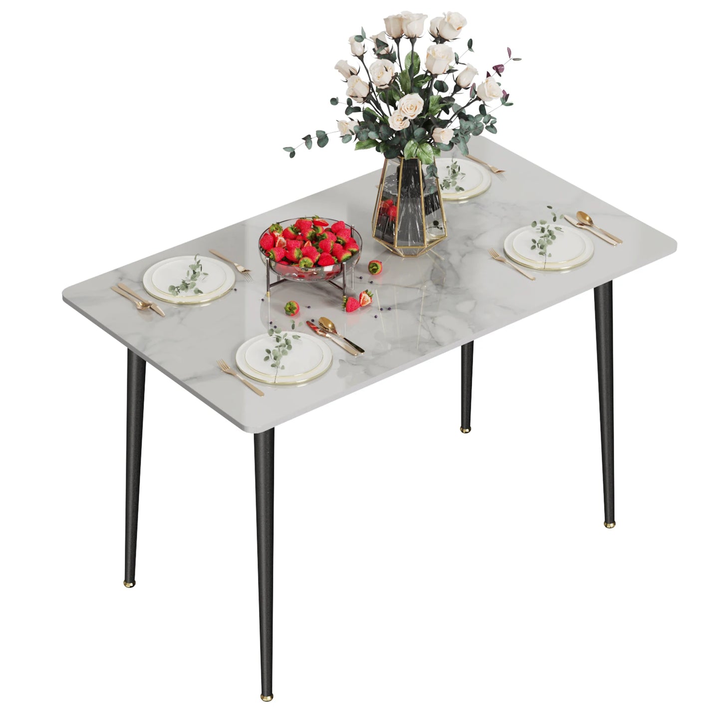 High Gloss 4-6 Seat Rectangular Marble Dining Table for Kitchen