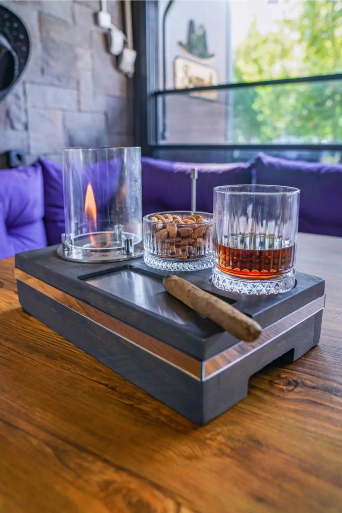 Desktop Fireplace Set-4 Piece-Wood-working with Bioethanol