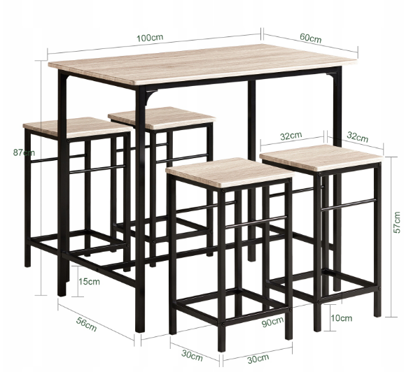 Set of table with 4 chairs for the kitchen dining room Bar table