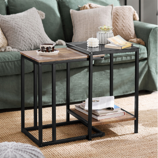 2-piece SET COFFEE TABLE Bedside Table Metal Frame