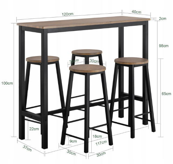 High table with chairs for the living room Bar table + stools 4 pcs