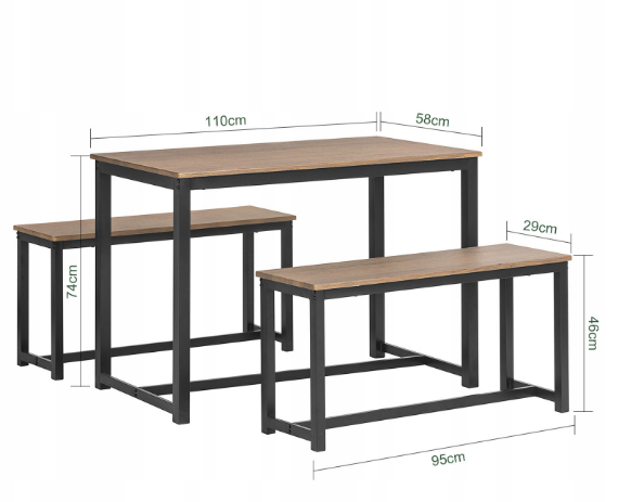 Dining table with chairs Dinner table + 2 benches 3 pcs