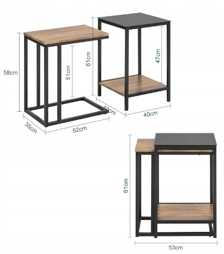 2-piece SET COFFEE TABLE Bedside Table Metal Frame