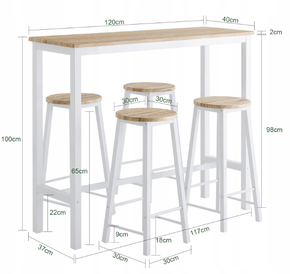 Table with chairs for the kitchen. High bar table. Dining table