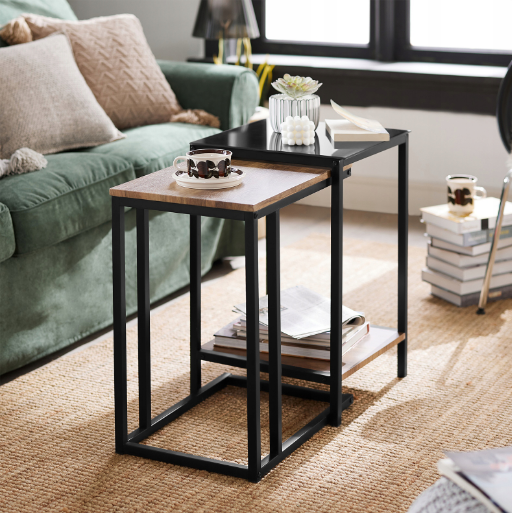 2-piece SET COFFEE TABLE Bedside Table Metal Frame