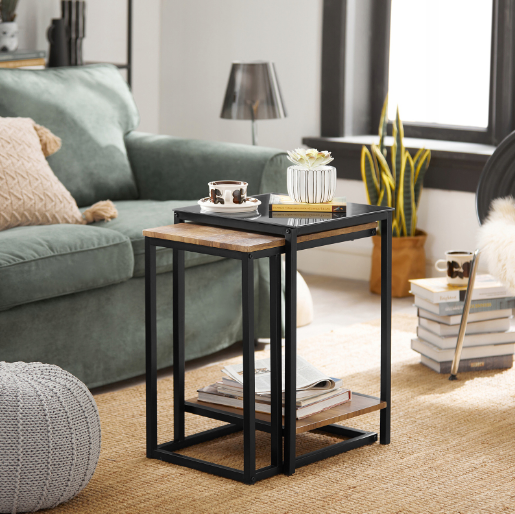 2-piece SET COFFEE TABLE Bedside Table Metal Frame