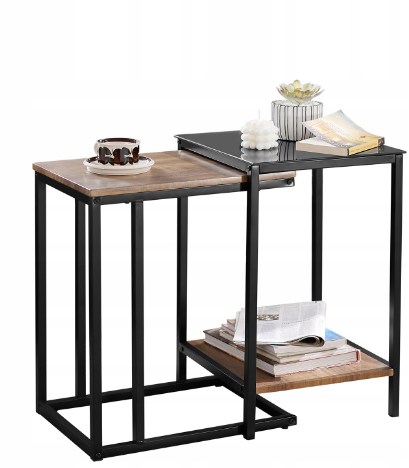 2-piece SET COFFEE TABLE Bedside Table Metal Frame