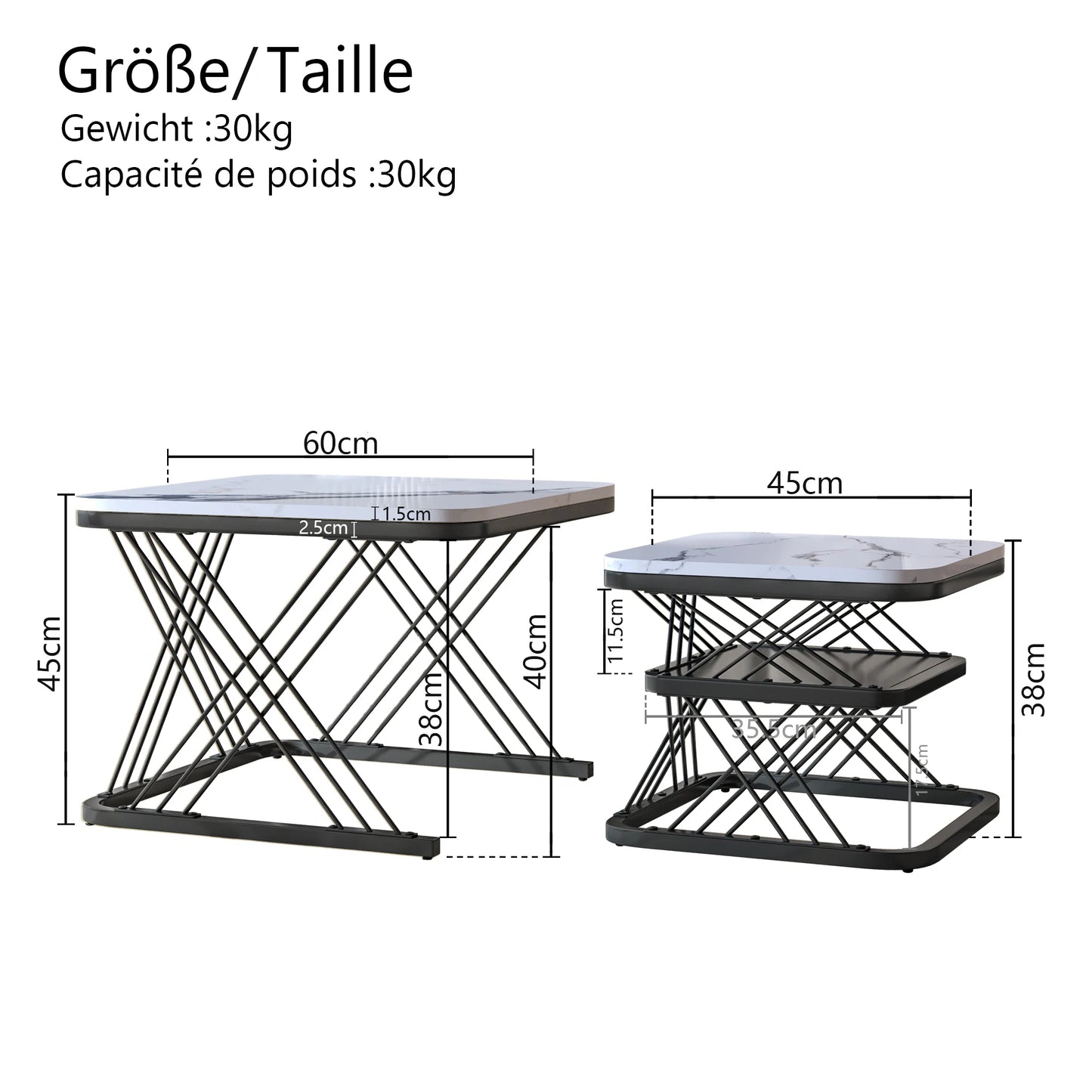 Set of 2 modern side tables.